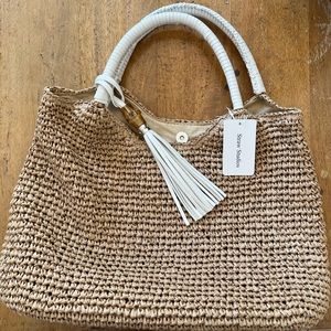 STRAW STUDIOS Tan Straw Tote With Detachable Tassel